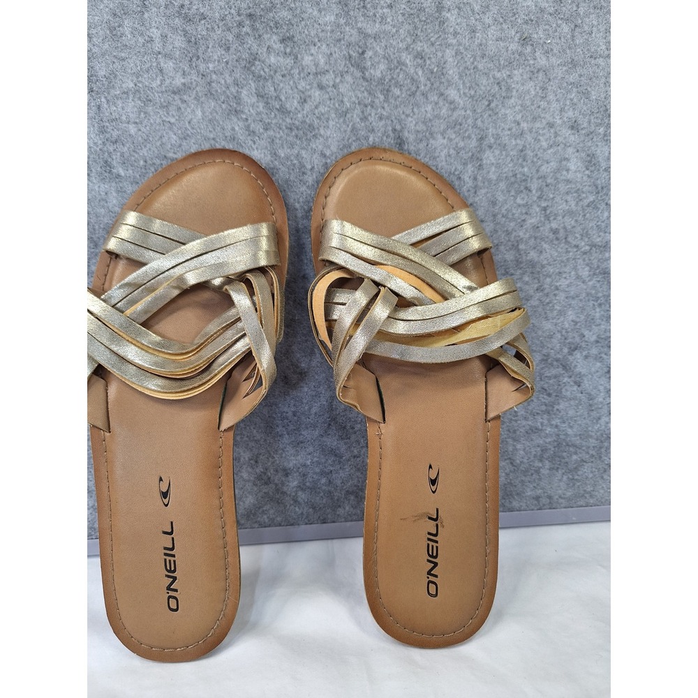 O'Neill Womens Metallic Gold Multi Strap Slide Sandals Flat Summer Shoes